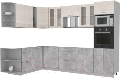 Кухонный гарнитур Интерлиния Мила 1.88x3.0 левая без столешницы (вудлайн кремовый/бетон)