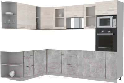 Кухонный гарнитур Интерлиния Мила 1.88x2.8 левая без столешницы (вудлайн кремовый/бетон)