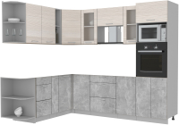 Кухонный гарнитур Интерлиния 1.88x2.6 левая без столешницы (вудлайн кремовый/бетон) - 