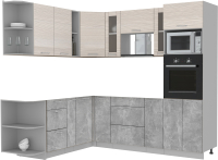Кухонный гарнитур Интерлиния 1.88x2.4 левая без столешницы (вудлайн кремовый/бетон) - 