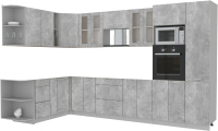 Кухонный гарнитур Интерлиния Мила 1.88x3.4 левая без столешницы (бетон/бетон) - 