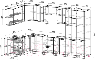 Кухонный гарнитур Интерлиния Мила 1.88x3.4 левая без столешницы (бетон/бетон)