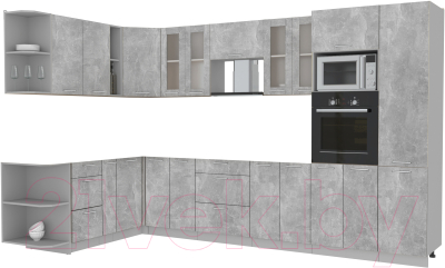 Кухонный гарнитур Интерлиния Мила 1.88x3.4 левая без столешницы (бетон/бетон)