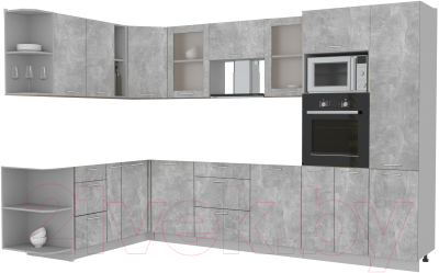 Кухонный гарнитур Интерлиния Мила 1.88x3.2 левая без столешницы (бетон/бетон)