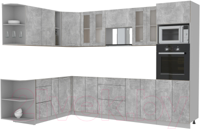 Кухонный гарнитур Интерлиния Мила 1.88x3.0 левая без столешницы (бетон/бетон)