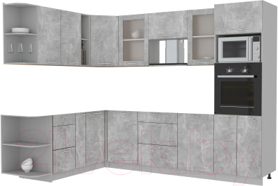 Кухонный гарнитур Интерлиния Мила 1.88x2.8 левая без столешницы (бетон/бетон)