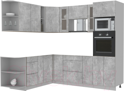 Кухонный гарнитур Интерлиния Мила 1.88x2.4 левая без столешницы (бетон/бетон)