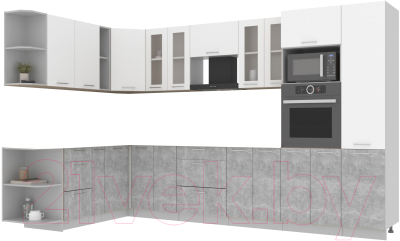 Кухонный гарнитур Интерлиния Мила 1.88x3.4 левая без столешницы (белый платинум/бетон)