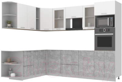 Кухонный гарнитур Интерлиния Мила 1.88x2.8 левая без столешницы (белый платинум/бетон)