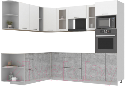 Кухонный гарнитур Интерлиния Мила 1.88x2.6 левая без столешницы (белый платинум/бетон)