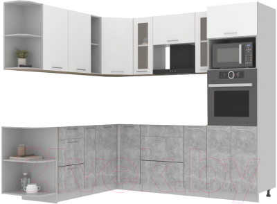Готовая кухня Интерлиния Мила 1.88x2.4 левая без столешницы (белый платинум/бетон)
