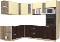Кухонный гарнитур Интерлиния Мила 1.88x2.6 левая без столешницы (ваниль/дуб венге) - 