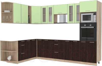 Кухонный гарнитур Интерлиния Мила 1.88x3.0 левая без столешницы (салатовый/дуб венге)