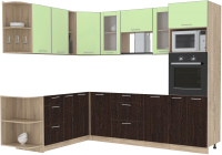 Кухонный гарнитур Интерлиния Мила 1.88x2.6 левая без столешницы (салатовый/дуб венге) - 