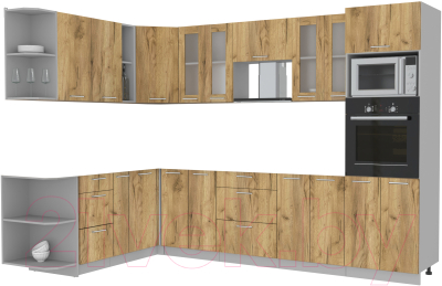 Кухонный гарнитур Интерлиния Мила 1.88x3.0 левая без столешницы (дуб золотой/дуб золотой)
