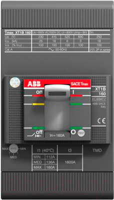 Выключатель автоматический ABB Tmax XT1B 160/25А 3P 18кА TMD 1Iн 450A / 1SDA066801R1