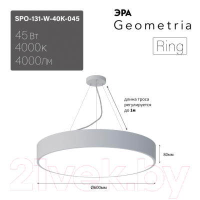 Потолочный светильник ЭРА Geometria Ring SPO-131-W-40K-045 / Б0058900