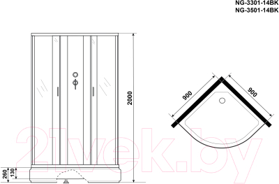 Душевая кабина Niagara NG-3301-14BK 90x90x200 (матовое стекло)