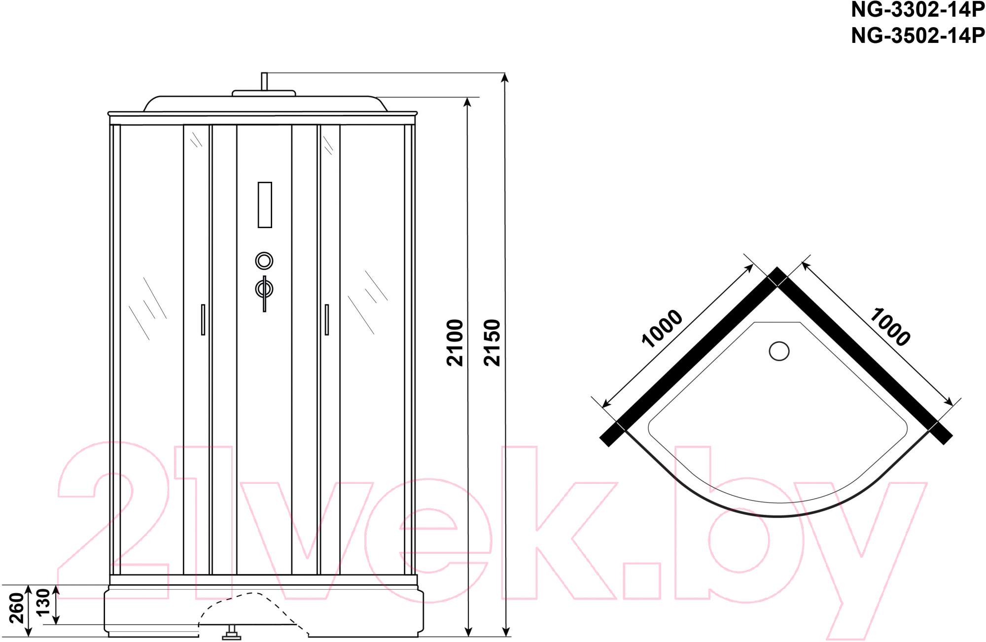 Душевая кабина Niagara NG-3302-14P 100x100x215 (матовое стекло) — фото 3