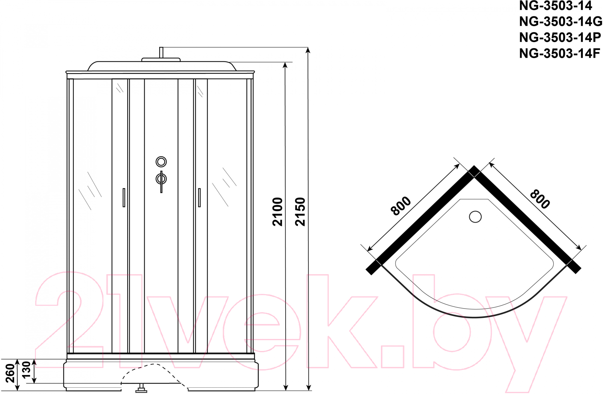 Душевая кабина Niagara NG-3503-14F 80x80x215 (тонированное стекло) — фото 3