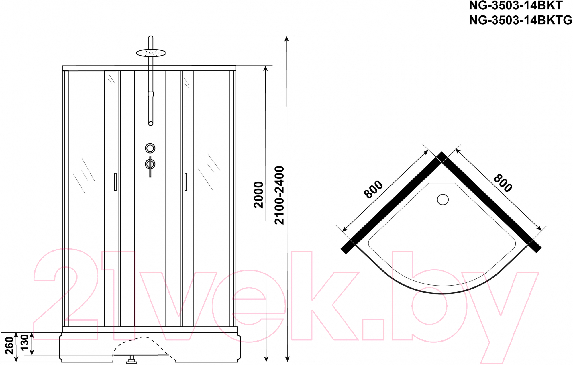 Душевая кабина Niagara NG-3503-14BKT 80x80x215 (тонированное стекло) — фото 4