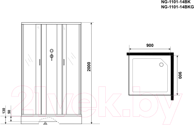 Душевая кабина Niagara 90х90 / NG-1101-14BKG (матовое стекло)