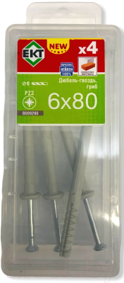 Изображение товара Дюбель-гвоздь ЕКТ Грибовидный 6x80 / B009290 (4шт)