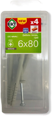 Изображение товара Дюбель-гвоздь ЕКТ Грибовидный 6x80 / B009290 (4шт)