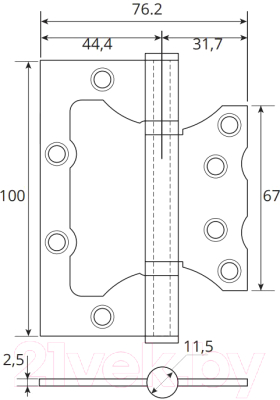 Изображение товара Комплект петель дверных VELA 100x70x2.5-2BB-AB (бронза)