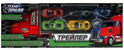 Набор игрушечных автомобилей Технодрайв Трейлер с катапультой 6 машинок / 1809L072-R