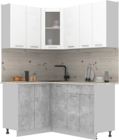 Кухонный гарнитур Интерлиния Мила 12x16 (белый платинум/бетон/бискайская сосна) - 