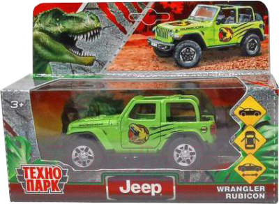 Автомобиль игрушечный Технопарк Jeep Wrangler Rubicon Динозавры / RUBICON3D-12DIN-GN