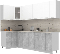 Кухонный гарнитур Интерлиния Мила 12x27 (белый платинум/бетон/бискайская сосна) - 