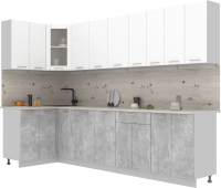 Кухонный гарнитур Интерлиния Мила 12x30 (белый платинум/бетон/бискайская сосна) - 