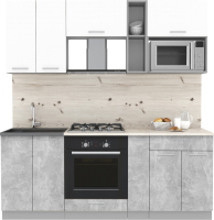 Кухонный гарнитур Интерлиния Мила 2.0 ВТ (белый платинум/бетон/бискайская сосна) - 