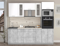 Кухонный гарнитур Интерлиния Мила 2.3 ВТ (белый платинум/бетон/бискайская сосна) - 