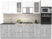 Кухонный гарнитур Интерлиния Мила 2.8 ВТ (белый платинум/бетон/бискайская сосна) - 