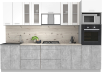 Кухонный гарнитур Интерлиния Мила 3.0 ВТ (белый платинум/бетон/бискайская сосна) - 