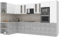 Кухонный гарнитур Интерлиния Мила 1.68x3.4 левая (белый платинум/бетон/бискайская сосна) - 