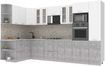 Готовая кухня Интерлиния Мила 1.68x3.4 левая (белый платинум/бетон/бискайская сосна)
