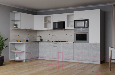 Готовая кухня Интерлиния Мила 1.68x3.2 левая (белый платинум/бетон/бискайская сосна)