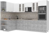 Кухонный гарнитур Интерлиния Мила 1.68x3.0 левая (белый платинум/бетон/бискайская сосна) - 