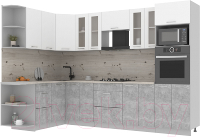 Готовая кухня Интерлиния Мила 1.68x3.0 левая (белый платинум/бетон/бискайская сосна)