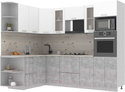 Готовая кухня Интерлиния Мила 1.68x2.6 левая (белый платинум/бетон/бискайская сосна)