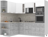 Кухонный гарнитур Интерлиния Мила 1.68x2.4 левая (белый платинум/бетон/бискайская сосна) - 