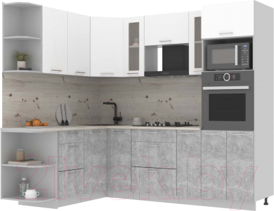 Готовая кухня Интерлиния Мила 1.68x2.4 левая (белый платинум/бетон/бискайская сосна)