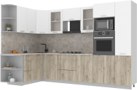 Кухонный гарнитур Интерлиния Мила 1.68x3.2 левая (белый платинум/дуб серый/малага) - 