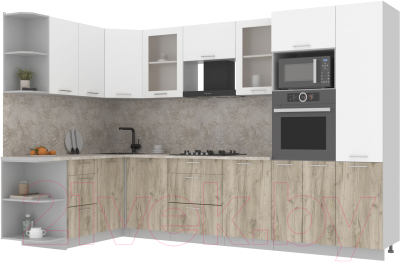Готовая кухня Интерлиния Мила 1.68x3.2 левая (белый платинум/дуб серый/малага)
