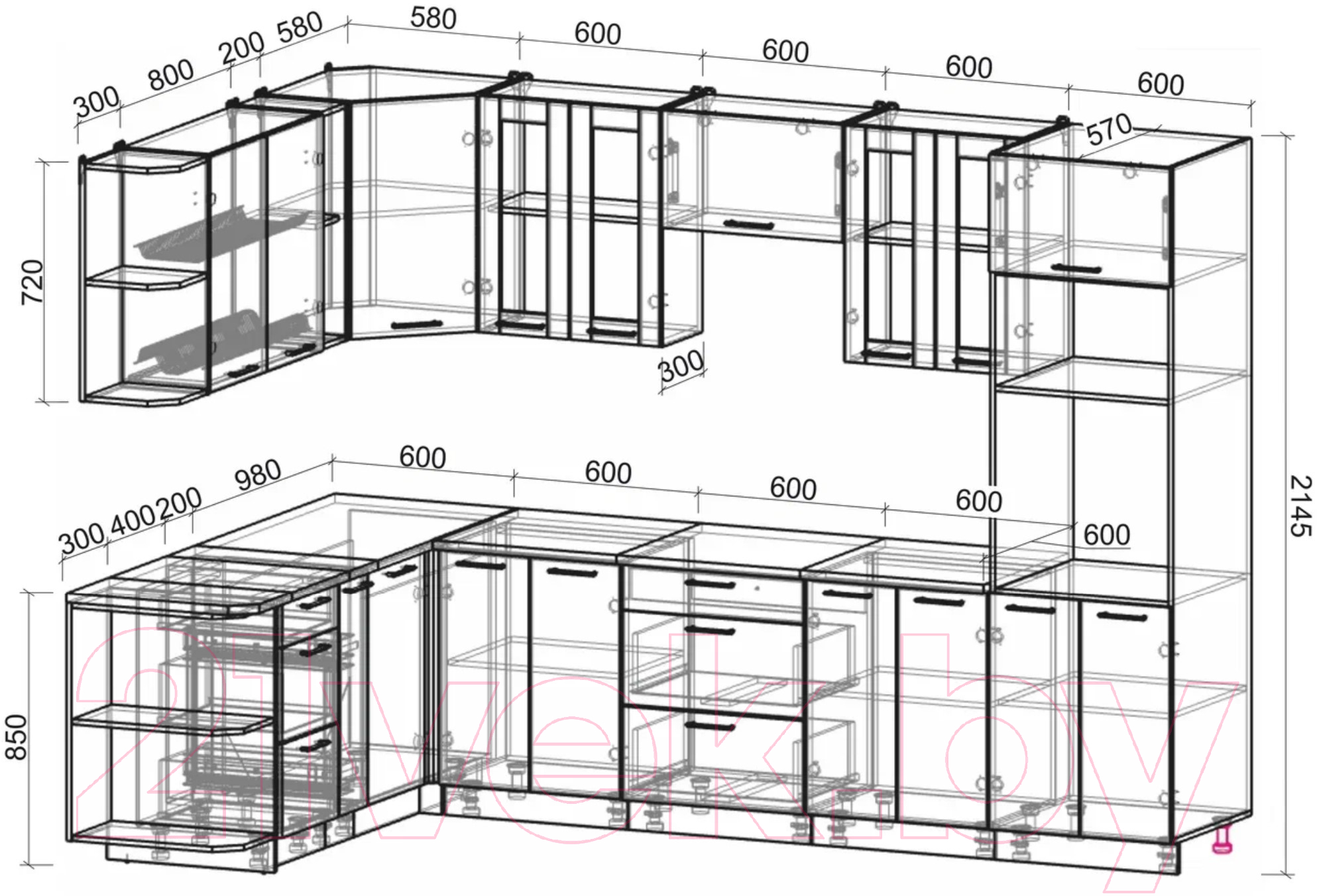 Готовая кухня Интерлиния Мила 1.88x3.0 левая