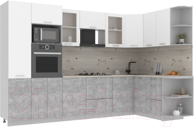 Готовая кухня Интерлиния Мила 1.68x3.2 правая (белый платинум/бетон/бискайская сосна)